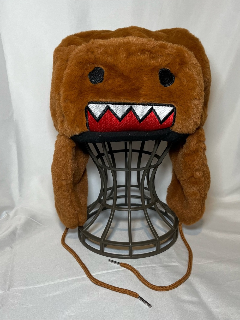 DOMO Kun Cartoon Y2K Soft Ushanka/Trapper Hat Beanie Brown Embroidered Character